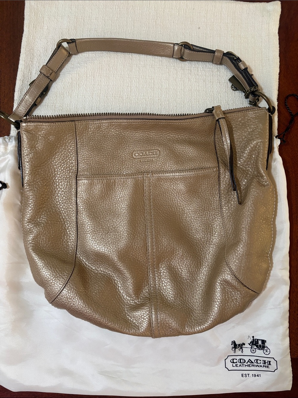Coach Pebbled Leather Shoulder Bag in Taupe